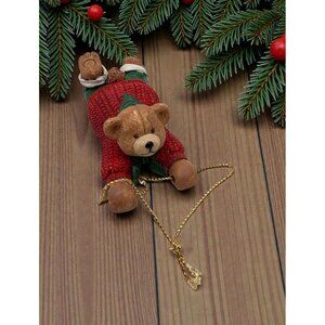Just Hanging On Sledding Teddy Bear Christmas Ornament Festive Holiday Decor
